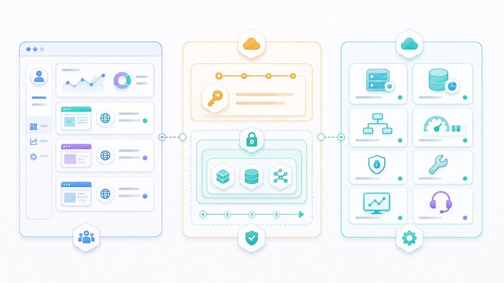 Commercial boundaries between WP Suite site subscriptions, Deployment Access and customer-paid AWS infrastructure.